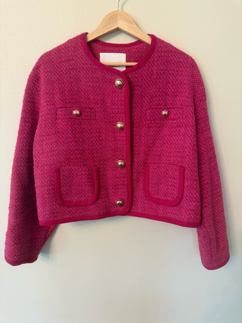 ba&sh Brittany Lady Jacket Pink Tweed Gold Button Cropped Size M - Picture 3 of 13